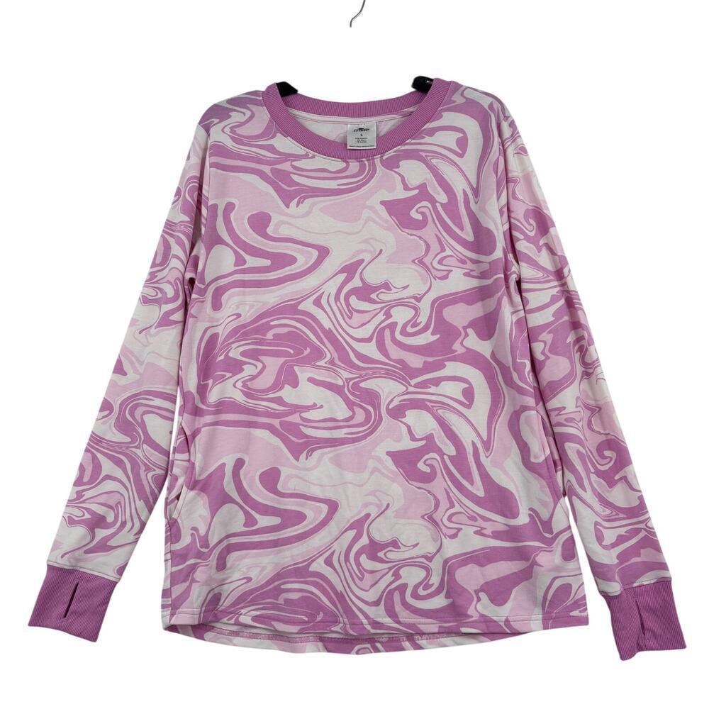 Crane Top‎ Size L Pink White Swirl Thumbholes Pockets Pullover Leisure Stretch